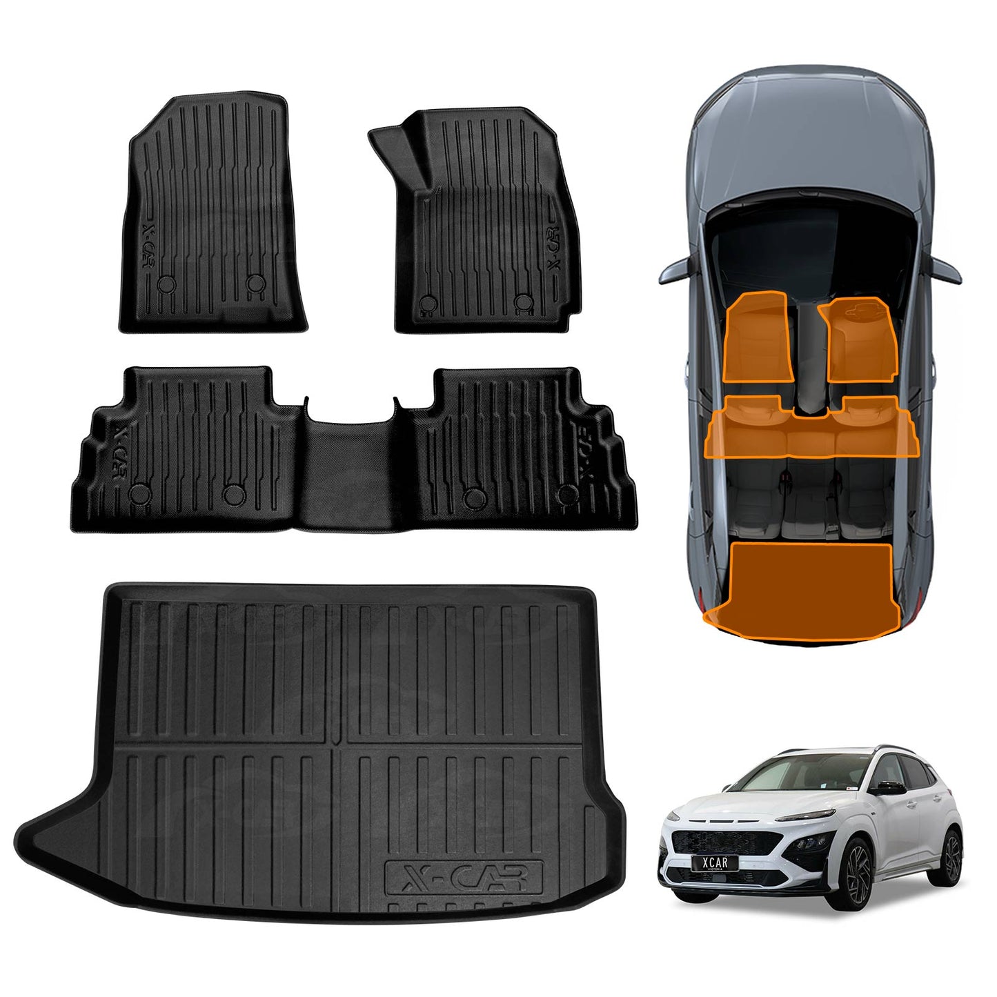 3D Floor Mats Boot Liner for Hyundai Kona 2017-2023 Petrol All Weather Heavy Duty Cargo Car Trunk Luggage Tray Acessories