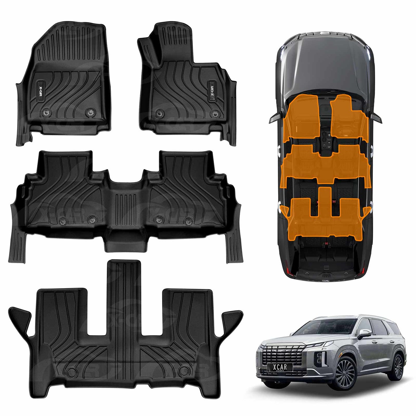 3D Floor Mats for Hyundai Palisade 2020-2025 Heavy Duty All Weather Car Mats Carpet Liner Set