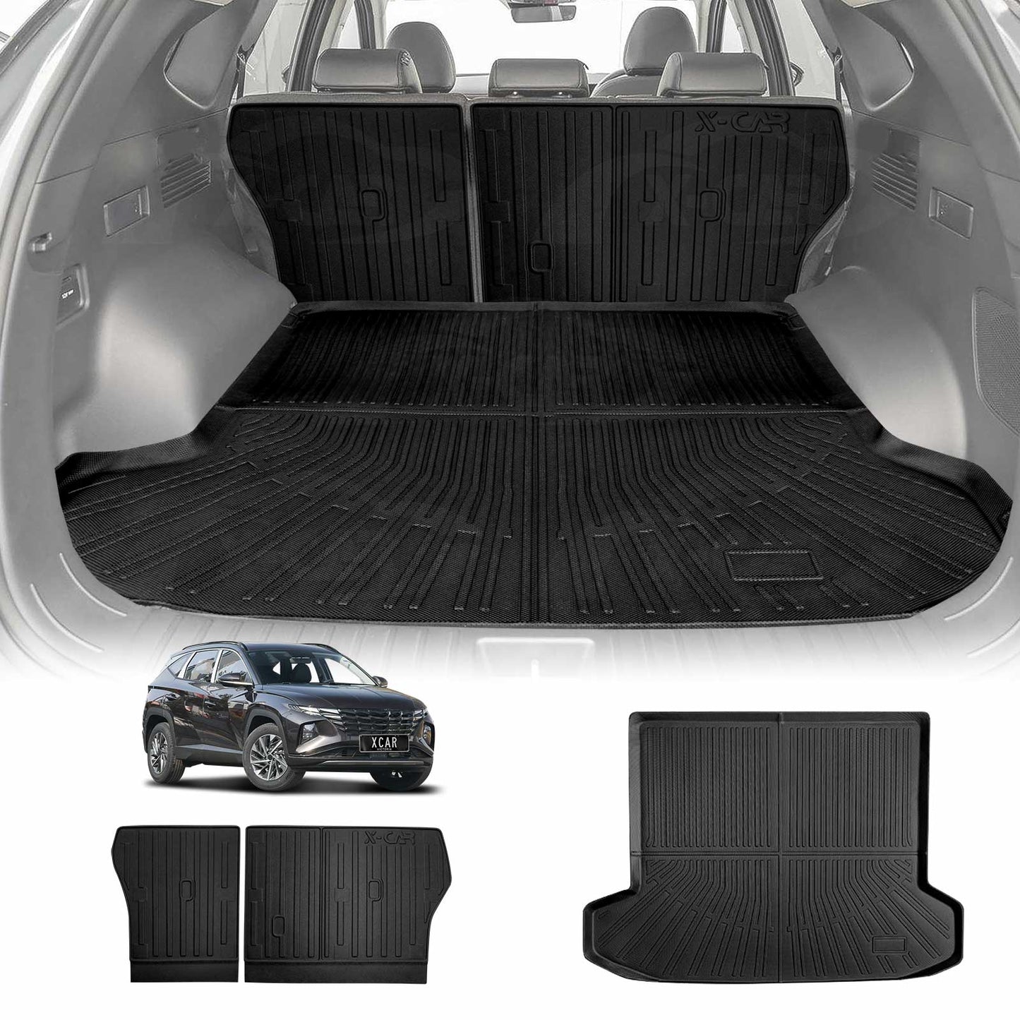 Boot Liner Kick Mats Set for Hyundai Tucson NX4 Hybrid 2021-Onwards All Weather Heavy Duty Cargo Car Trunk Back Seat Protector