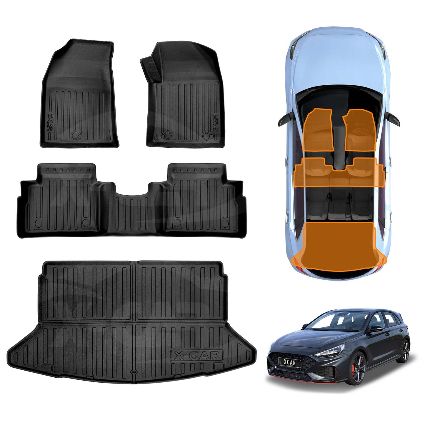 3D Floor Mats Boot Liner for Hyundai i30 Hatchback 2018-2025 All Weather Heavy Duty Cargo Car Trunk Luggage Tray