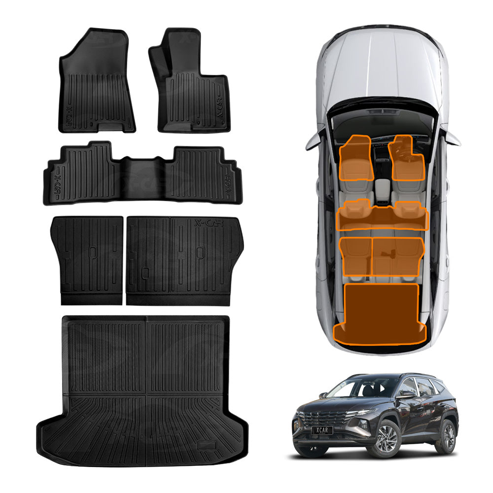3D Floor Mats Boot Liner Set for Hyundai Tucson NX4 Hybrid 2021-Onwards All Weather Heavy Duty Cargo Kick Back Seat Cover