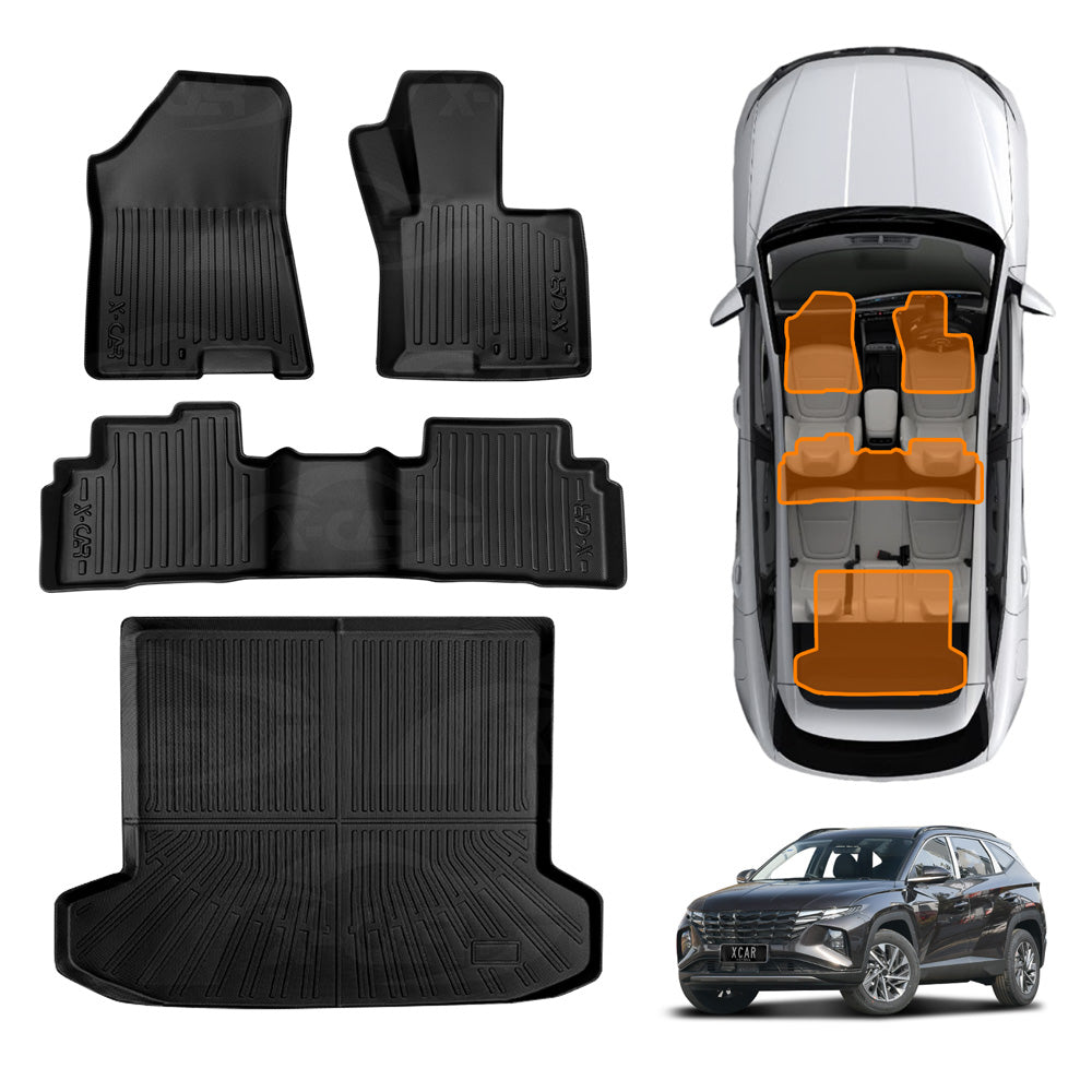 3D Floor Mats Boot Liner Set for Hyundai Tucson NX4 Hybrid 2021-Onwards All Weather Heavy Duty Cargo Car Trunk Luggage Tray