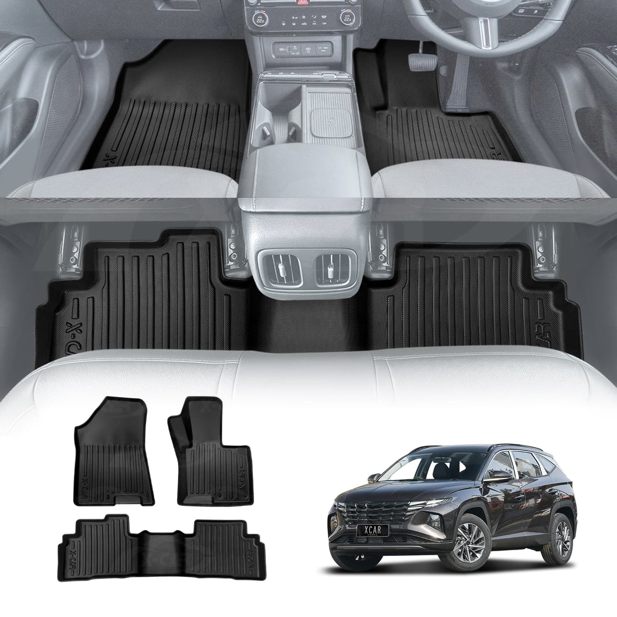 3D Floor Mats for Hyundai Tucson NX4 Hybrid 2021-Onwards Heavy Duty All Weather Car Waterproof Interior Protection Liner Set