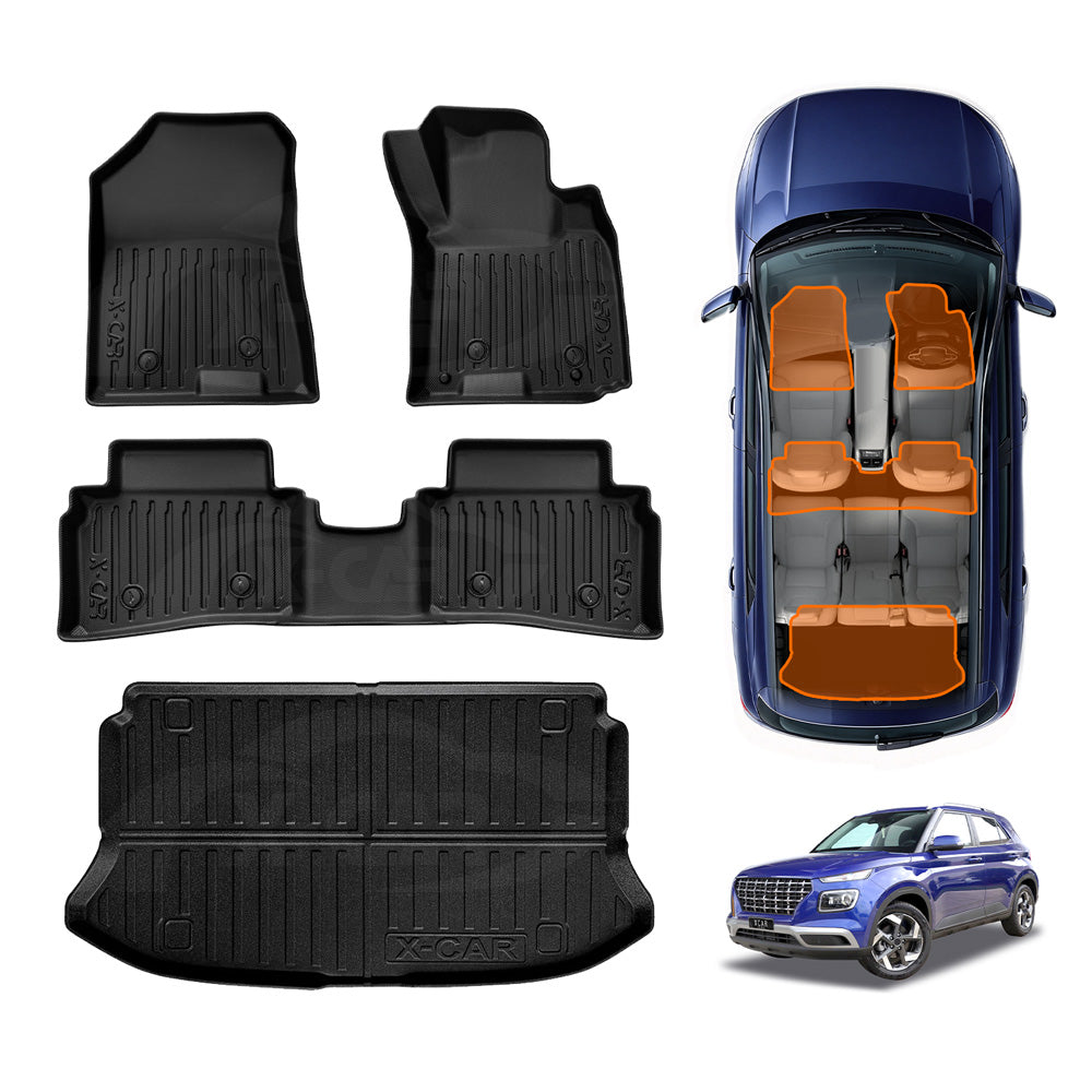 3D Floor Mats Boot Liner for Hyundai Venue 2019-Onwards All Weather Heavy Duty Cargo Car Trunk Luggage Tray