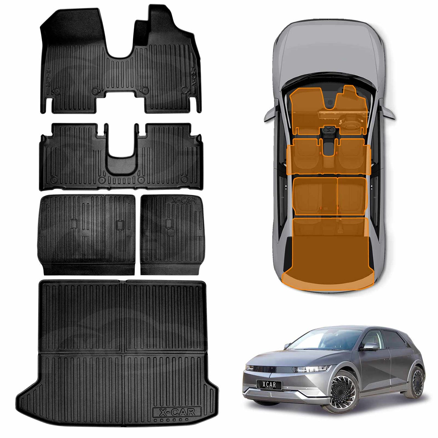 Floor Mats Boot Liner Set for Hyundai IONIQ 5 IONIQ5 2021-2025 All Weather Heavy Duty Cargo Kick Mats Back Seat Protector Cover