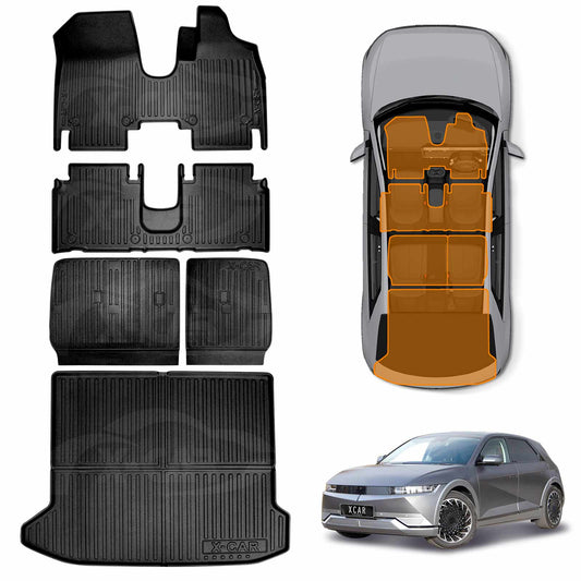 Floor Mats Boot Liner Set for Hyundai IONIQ 5 IONIQ5 2021-2025 All Weather Heavy Duty Cargo Kick Mats Back Seat Protector Cover