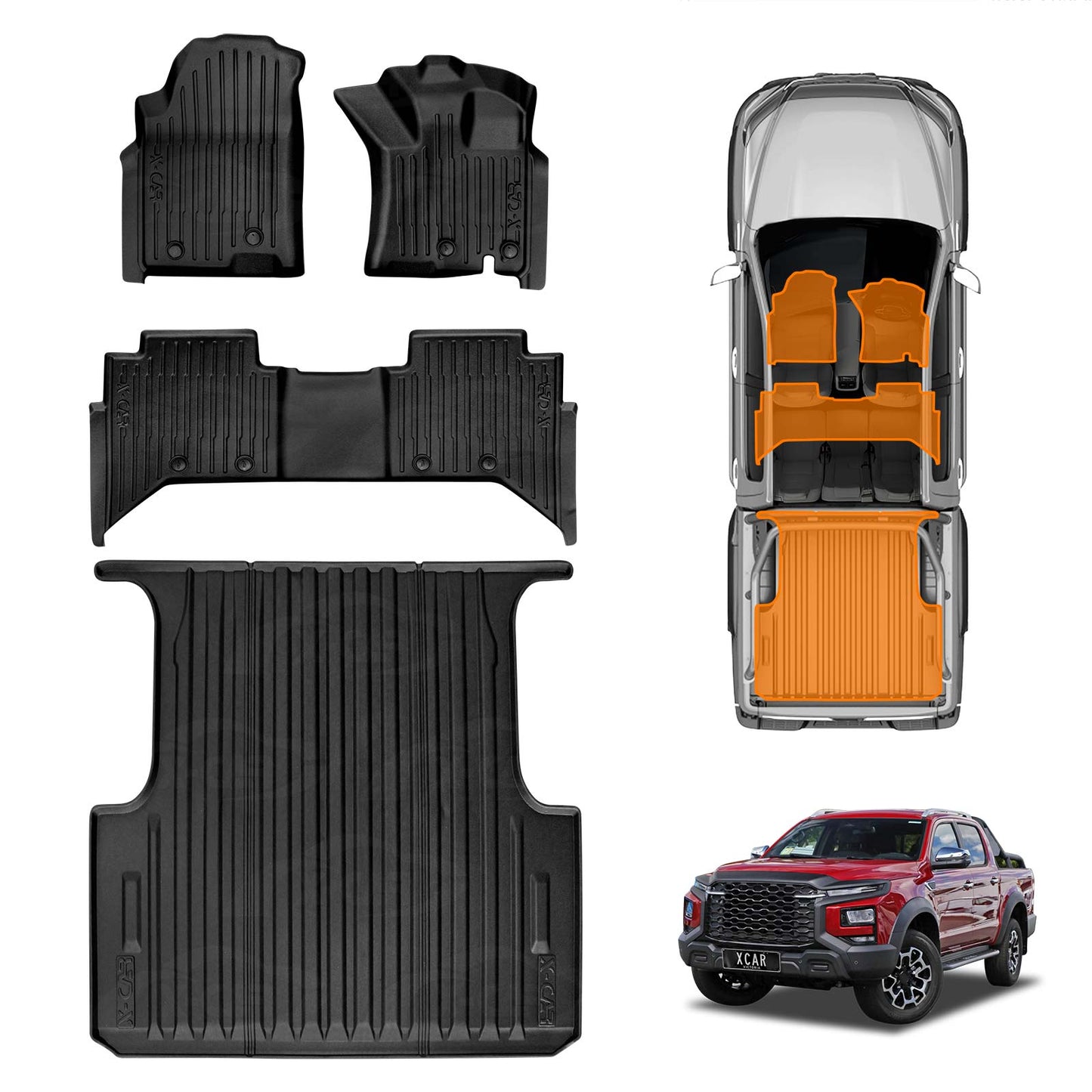 3D Floor Mats Tub Liner for JAC T9 Dual Cab 2024-Onwards All Weather Heavy Duty Cargo Car Trunk Luggage Tray