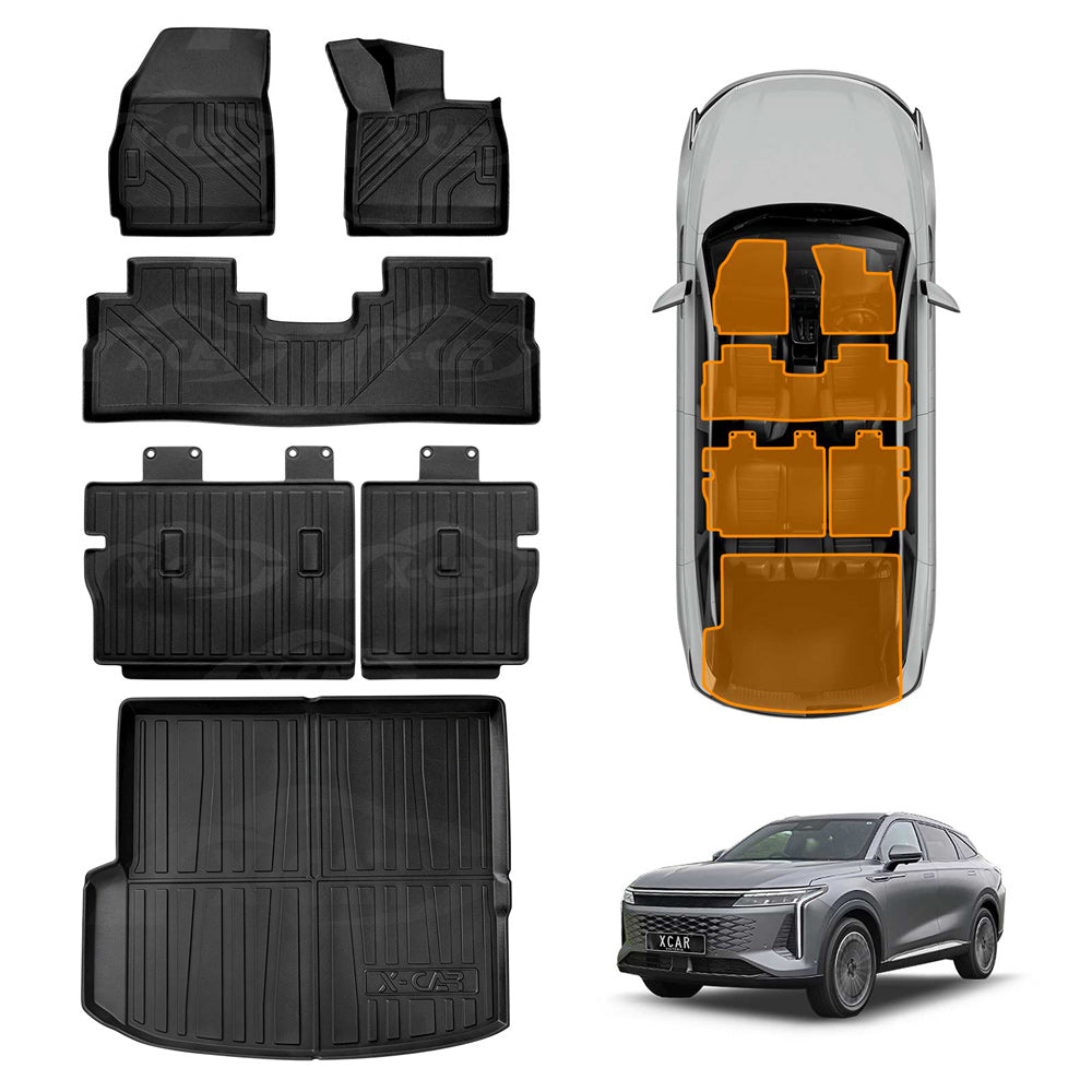 Floor Mats Boot Liner Set for Omoda Omoda 9 2025-Onwards All Weather Heavy Duty Car Trunk Cargo Kick Back Seat Protector Cover