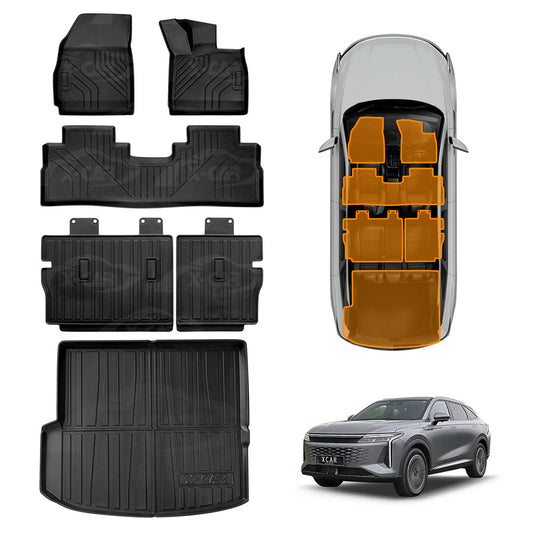 Floor Mats Boot Liner Set for Omoda Omoda 9 2025-Onwards All Weather Heavy Duty Car Trunk Cargo Kick Back Seat Protector Cover