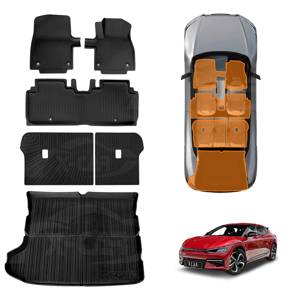 3D Floor Mats Boot Liner Set for Kia EV6 EV 6 2021-Onwards All Weather Heavy Duty Cargo Kick Mats Back Seat Protector Cover