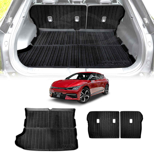 Boot Liner Set for Kia EV6 2021-Onwards All Weather Heavy Duty Car Trunk Back Seat Protector Cargo Kick Mats