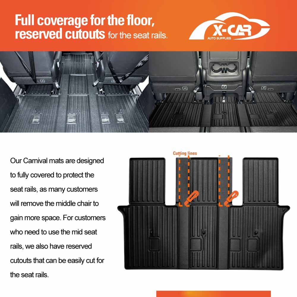 3D Floor Mats Boot Liner Set for Kia Carnival KA4 Series 2020-Onwards All Weather Heavy Duty Cargo Car Trunk Luggage Tray