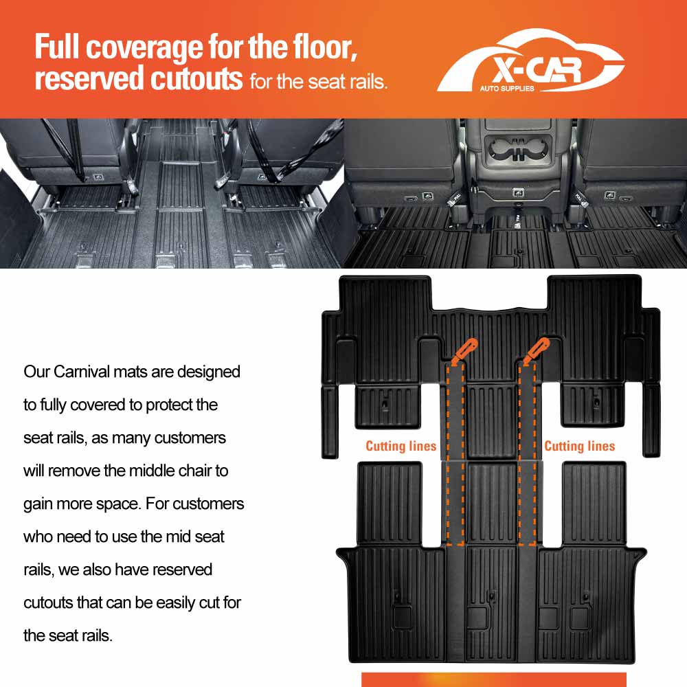 Floor Mats Boot Liner Set for Kia Carnival KA4 2020-Onwards All Weather Trunk Cargo Kick Back Seat Sill Protector Covers
