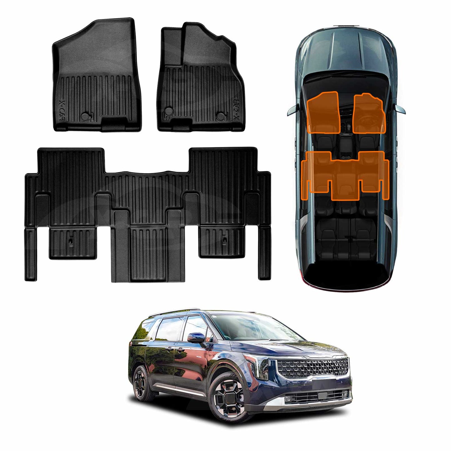 Front Rear 3D Floor Mats for Kia Carnival KA4 Series 2020-Onwards Heavy Duty All Weather Car Mats Carpet Liner Set
