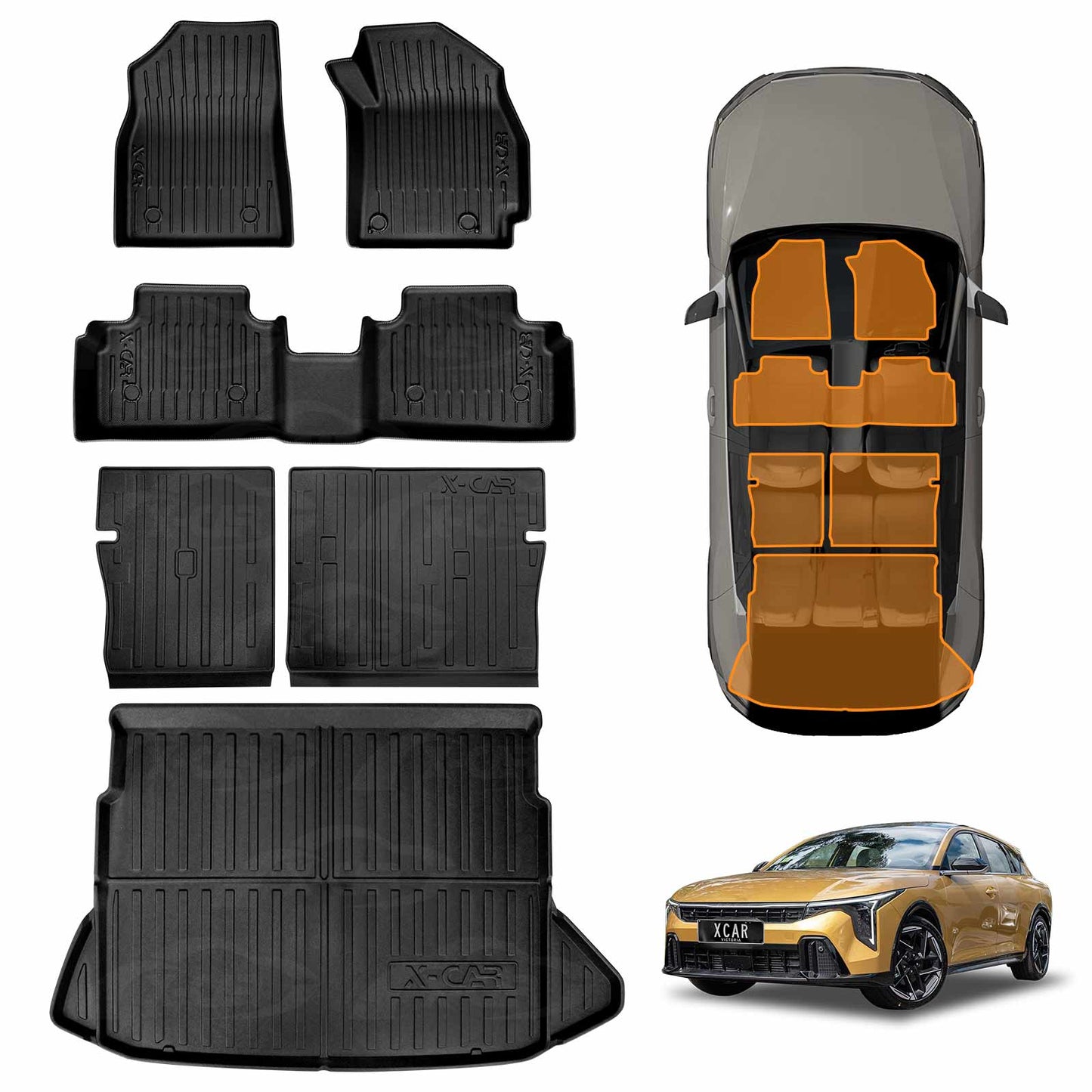 Floor Mats Boot Liner Set for Kia K4 Hatch 2024-Onwards No Subwoofer Heavy Duty All Weather Car Trunk Cargo Kick Back Seat Cover