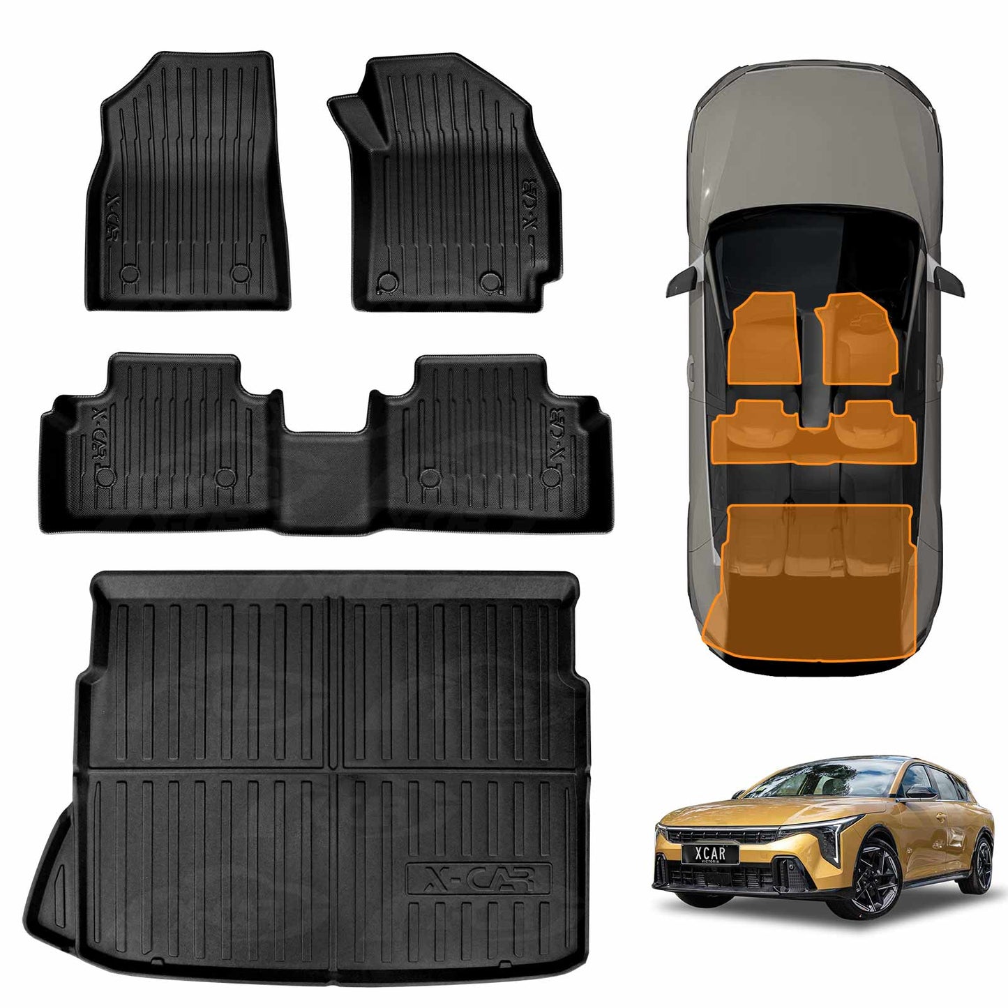 3D Floor Mats Boot Liner Set for Kia K4 Hatch 2024-Onwards With Subwoofer All Weather Heavy Duty Cargo Car Trunk Luggage Tray