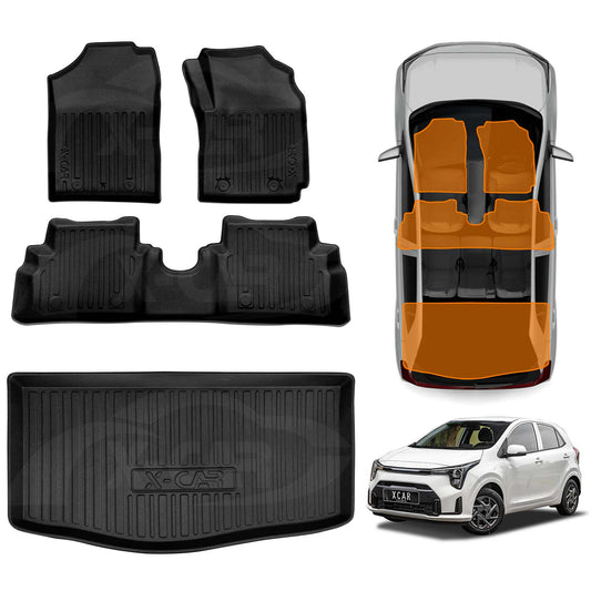 3D Boot Liner Cargo Floor Mats Carpet for Kia Picanto 2016-2025 Heavy Duty Car Mats Cover