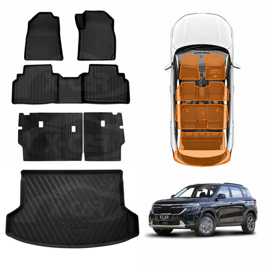 3D Floor Mats Boot Liner Set for Kia Seltos 2019-2022 All Weather Heavy Duty Cargo Kick Mats Back Seat Protector Cover