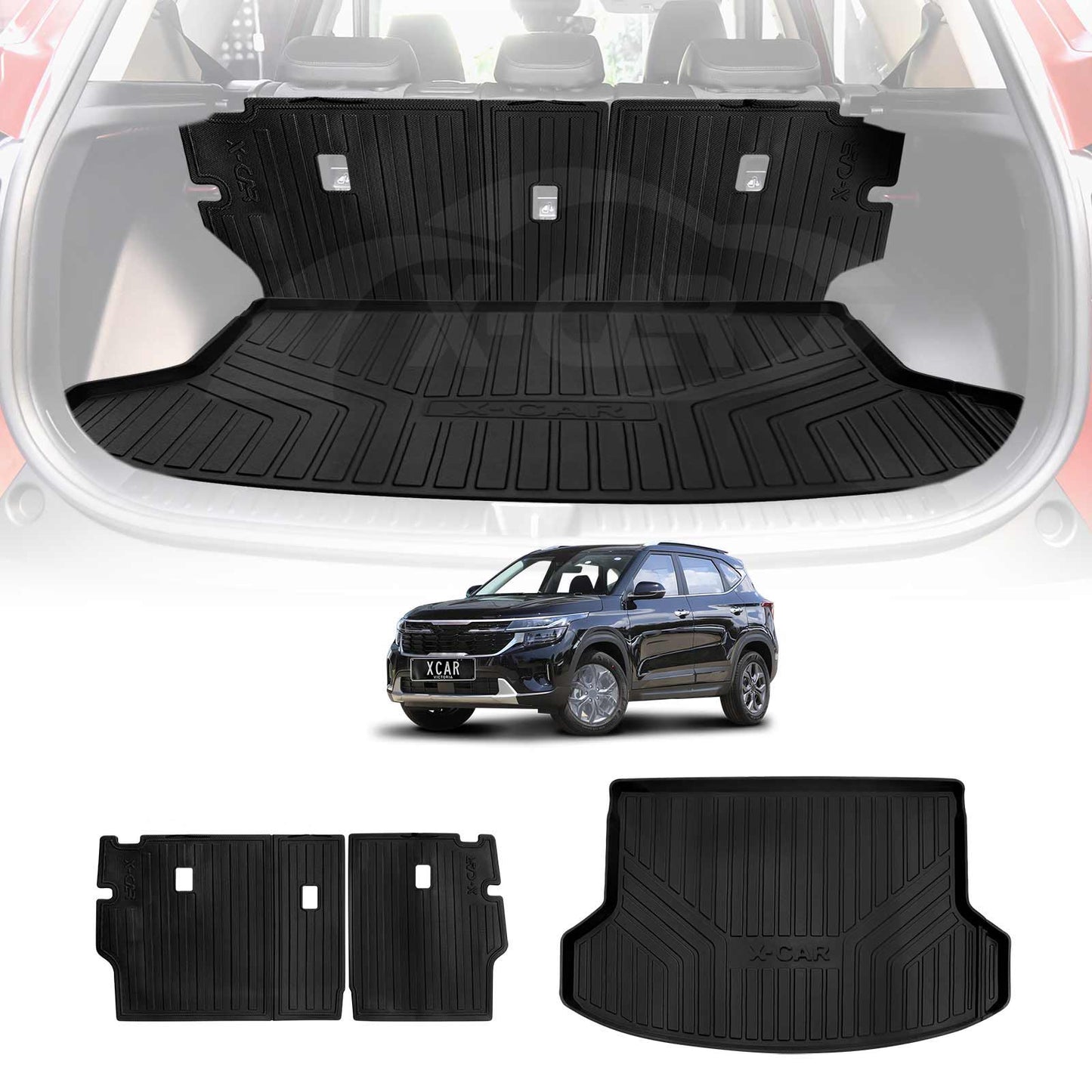 Boot Liners Kick Mats Set for Kia Seltos 2019-2022 All Weather Heavy Duty Cargo Car Trunk Back Seat Protector