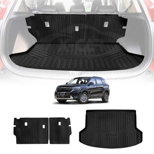 Boot Liners Kick Mats Set for Kia Seltos 2019-2022 All Weather Heavy Duty Cargo Car Trunk Back Seat Protector