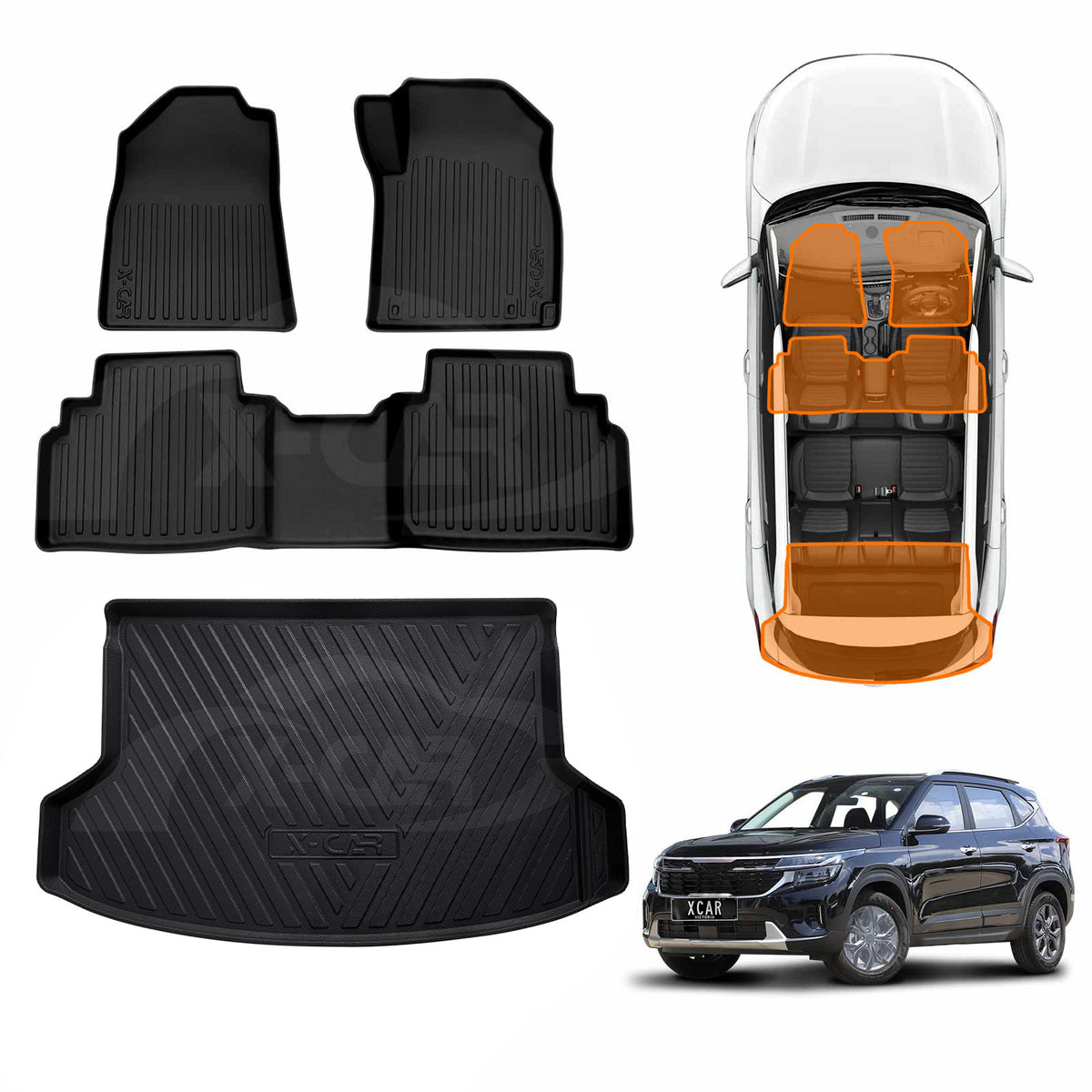 3D Floor Mats Boot Liner Set for  Kia Seltos 2019-2022 All Weather Heavy Duty Cargo Car Trunk Luggage Tray