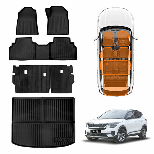3D Floor Mats Boot Liner Set for Kia Seltos 2022-Onwards All Weather Heavy Duty Cargo Kick Mats Back Seat Protector Cover