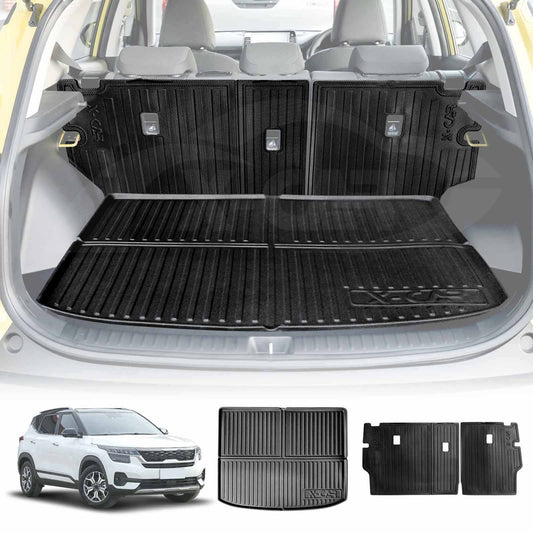 Boot Liners Kick Mats Set for Kia Seltos 2022-Onwards All Weather Heavy Duty Cargo Car Trunk Back Seat Protector
