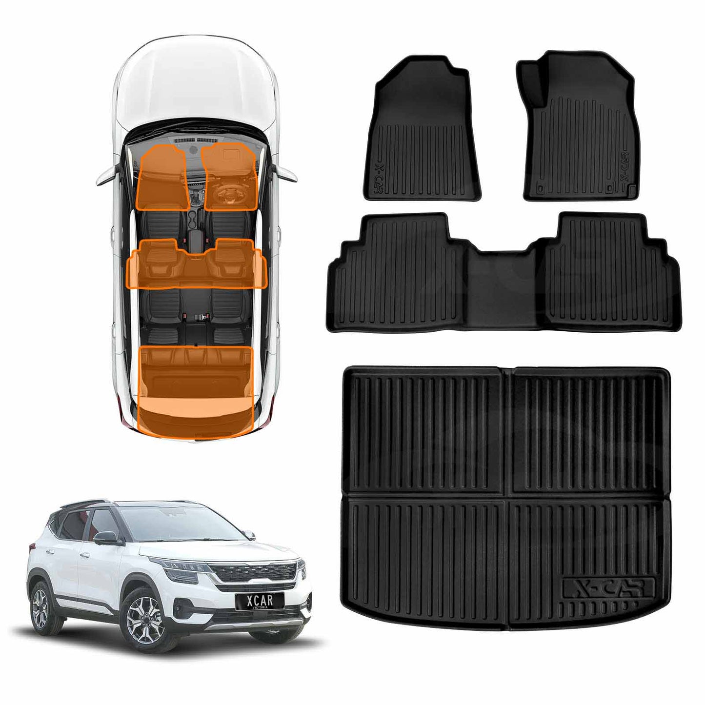 3D Floor Mats Boot Liner for Kia Seltos 2022-2025 All Weather Heavy Duty Cargo Car Trunk Luggage Tray
