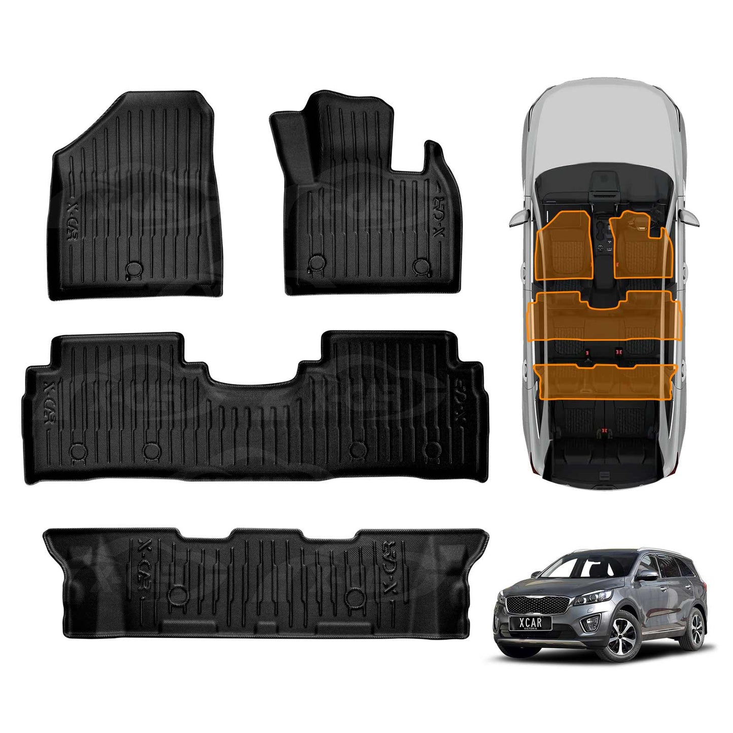 3D Floor Mats for Kia Sorento UM Series 2015-2020 Heavy Duty All Weather Car Mats Carpet Liner Set