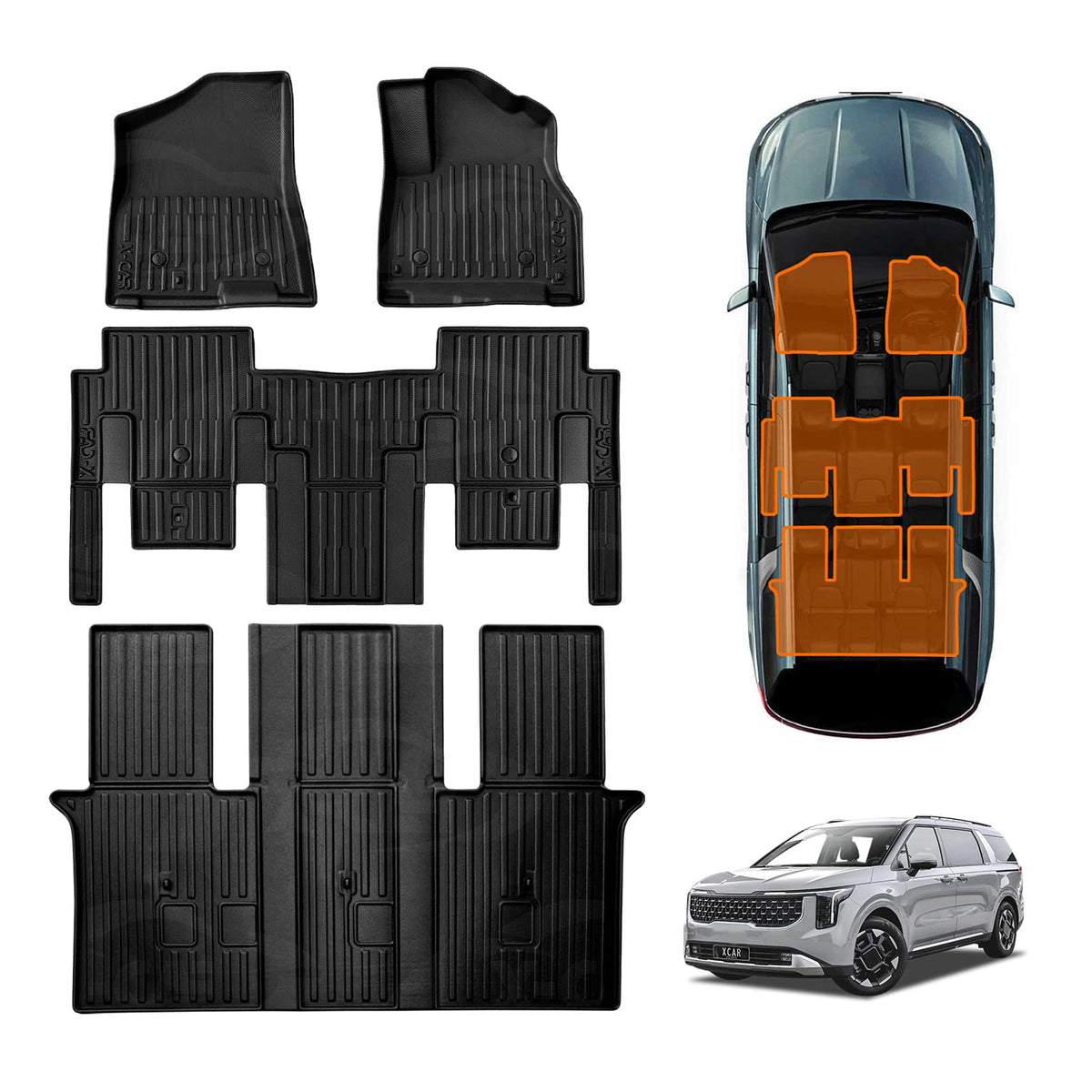 3D Floor Mats for Kia Carnival KA4 Series Hybrid 2020-Onwards Heavy Duty All Weather Car Waterproof Interior Protection Liner Set