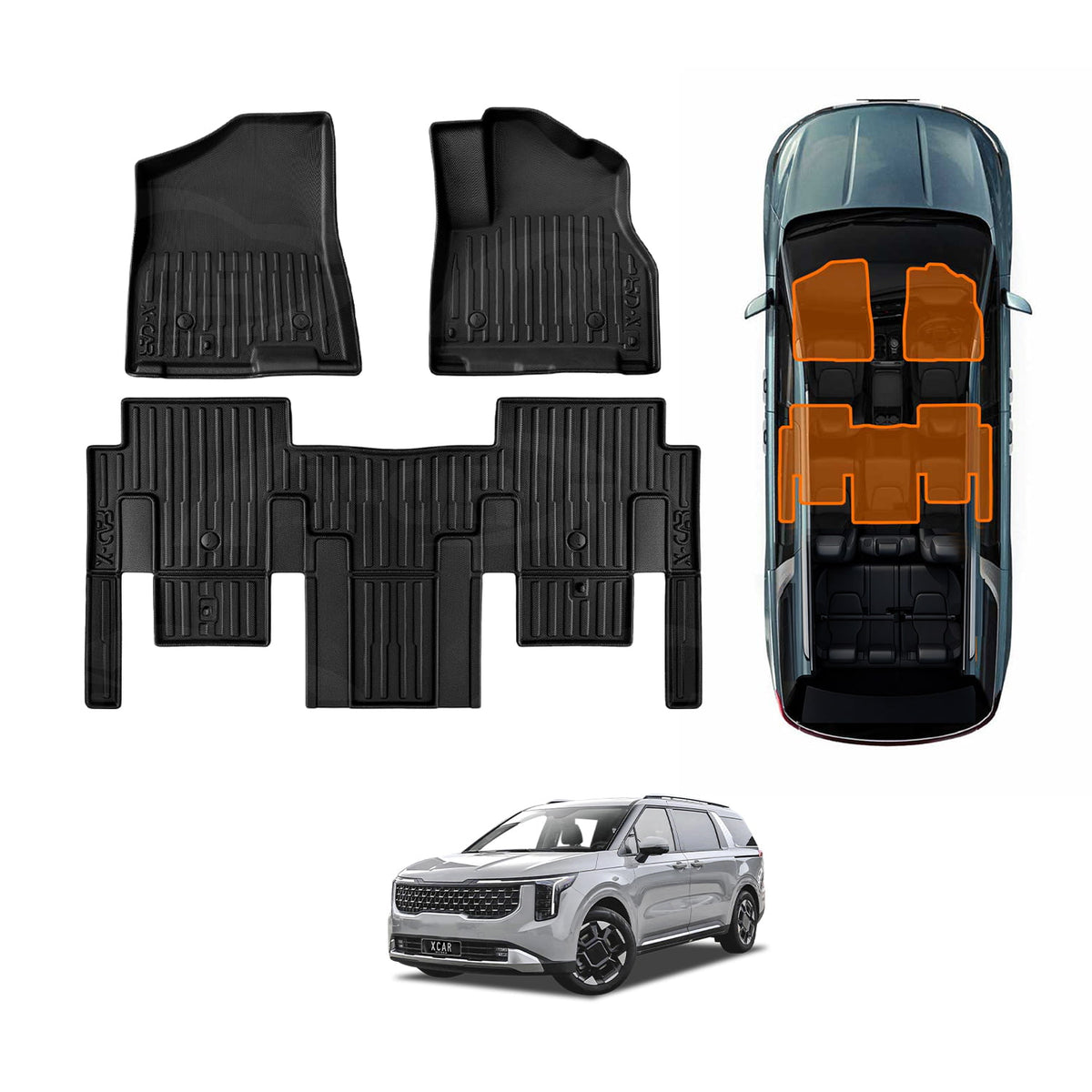 Front Rear Floor Mats for Kia Carnival KA4 Series Hybrid 2020-Onwards Heavy Duty All Weather Car Waterproof Interior Protection Liner