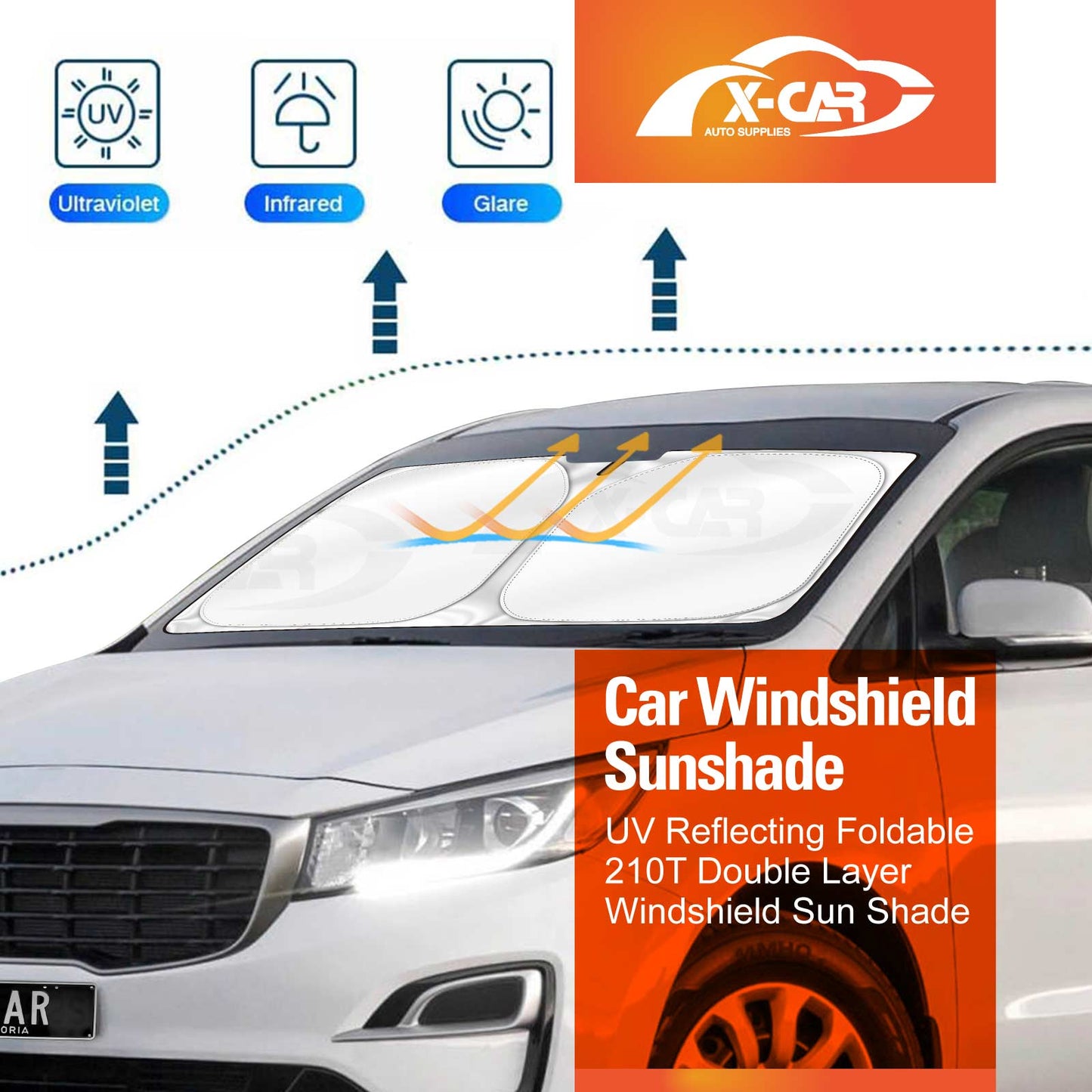 WindScreen Sun Shade for Kia Carnival 2015-2020 Blocks UV Rays Foldable Custom Sun Visor Protector