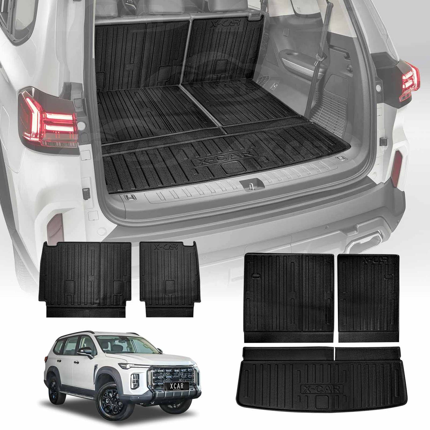 Boot Liners Set for LDV D90 2025-Onwards All Weather Heavy Duty Car Trunk Back Seat Protector Kick Mats 3 Pcs Version Cargo