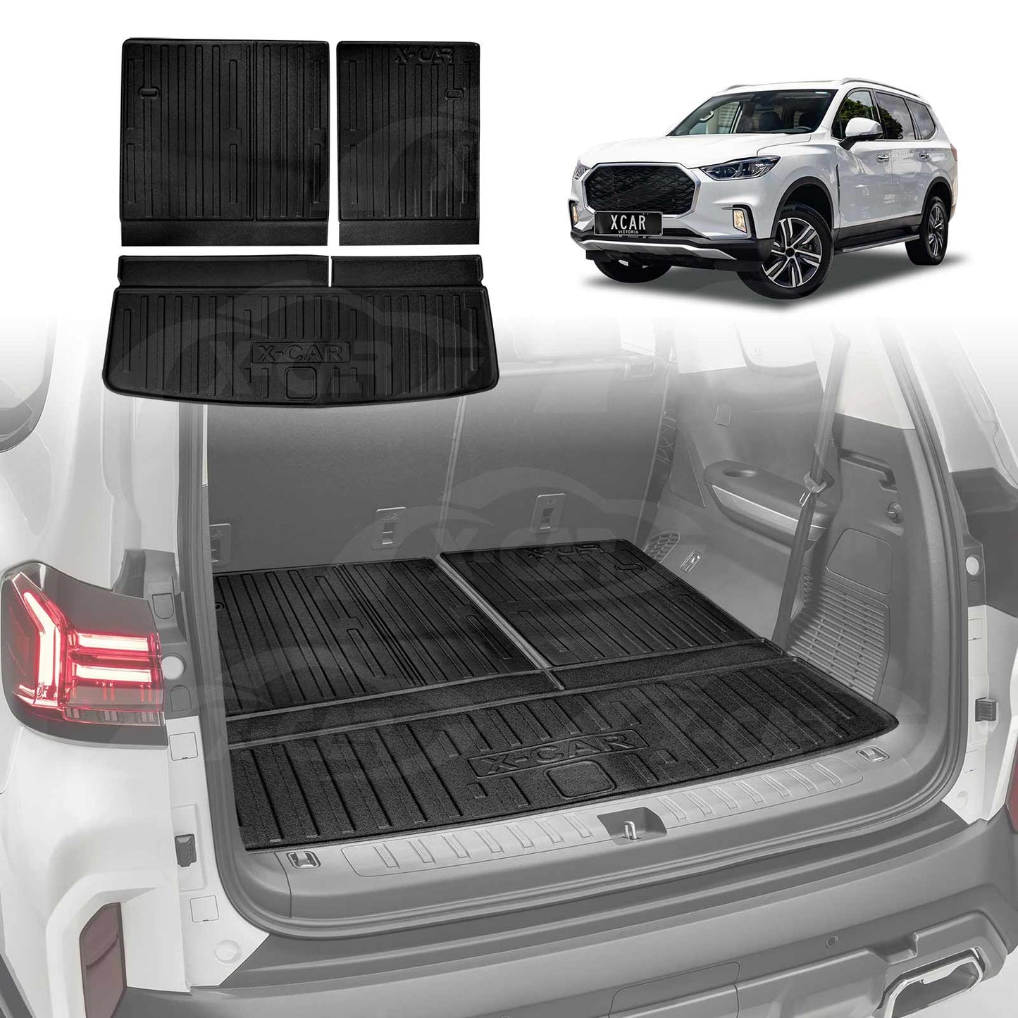 Boot Liners for LDV D90 2017-2024 Heavy Duty All Weather Cargo Trunk Mat Luggage Tray 3 Pcs Version