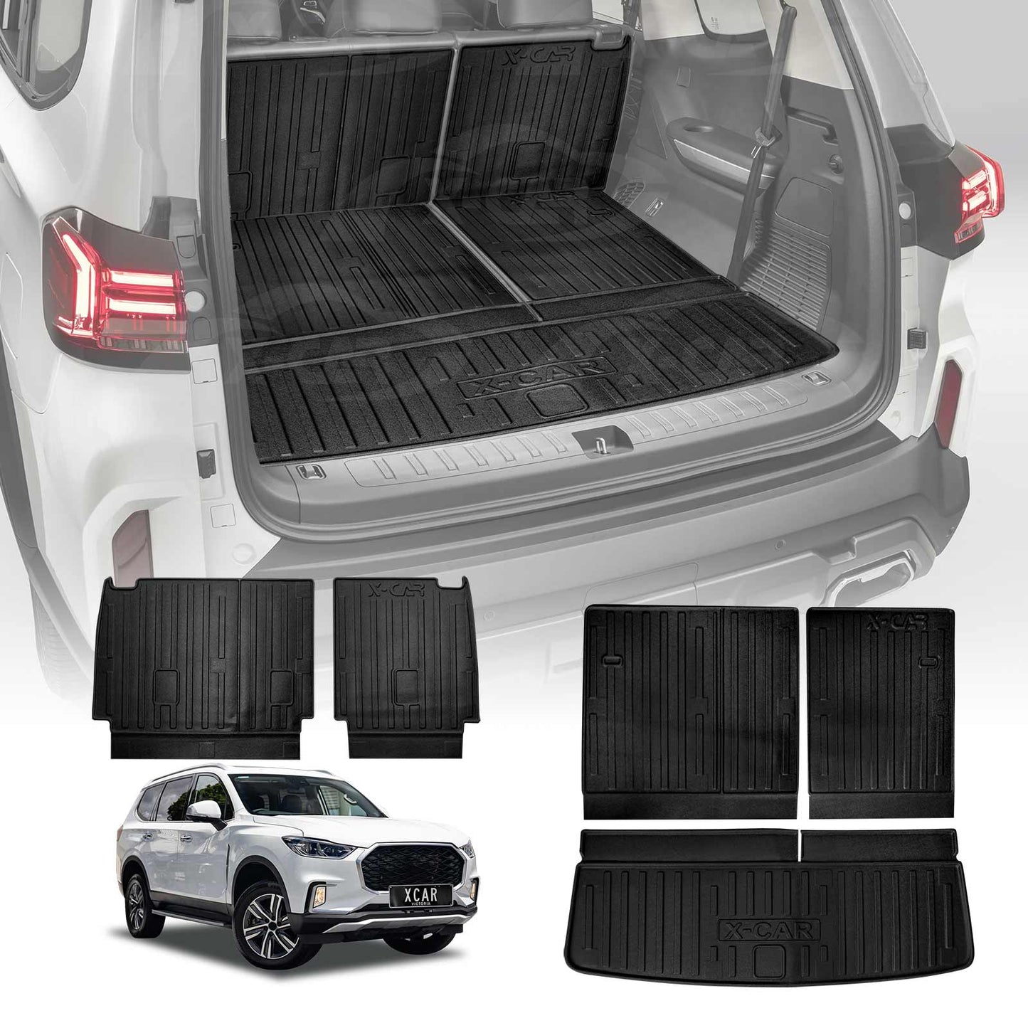 Boot Liners Set for LDV D90 2017-2024 All Weather Heavy Duty Car Trunk Back Seat Protector Kick Mats 3 Pcs Version Cargo
