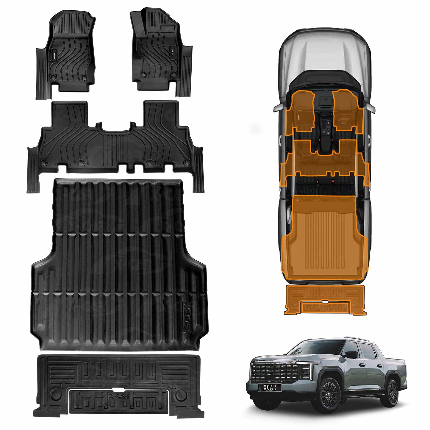 3D Floor Mats Tub Liner for LDV Terron 9 Dual Cab 2025-Onwards All Weather Heavy Duty Cargo Car Trunk Tailgate Ute Protector Set