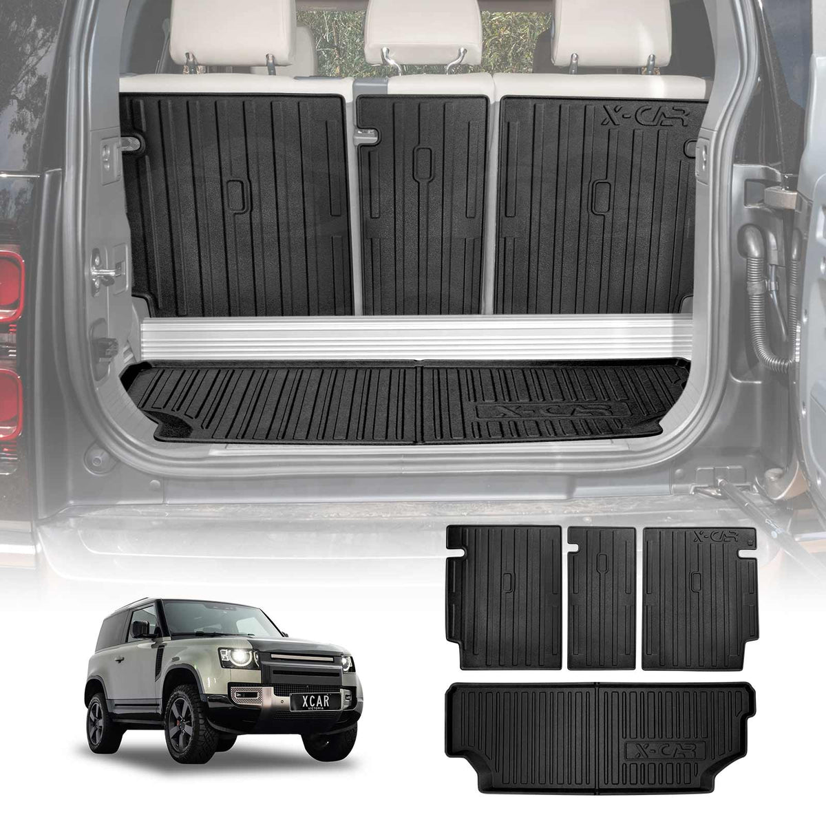 Boot Liner Kick Mats Set for Land Rover Defender 90 2021-Onwards All Weather Heavy Duty Cargo Car Trunk Back Seat Protector