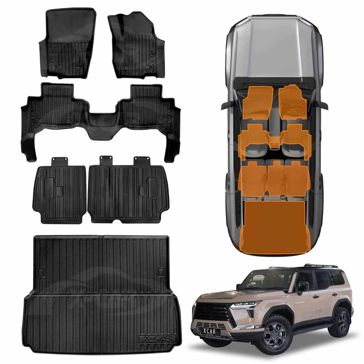 Floor Mats Boot Liner Set for Lexus GX 550 GX550 5 Seater 2024-Onwards All Weather Heavy Duty Cargo Kick Mats Back Seat Protector Cover