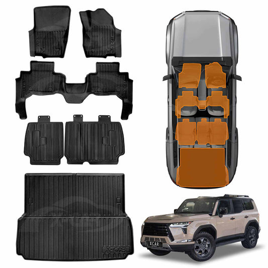 Floor Mats Boot Liner Set for Lexus GX 550 GX550 5 Seater 2024-Onwards All Weather Heavy Duty Cargo Kick Mats Back Seat Protector Cover