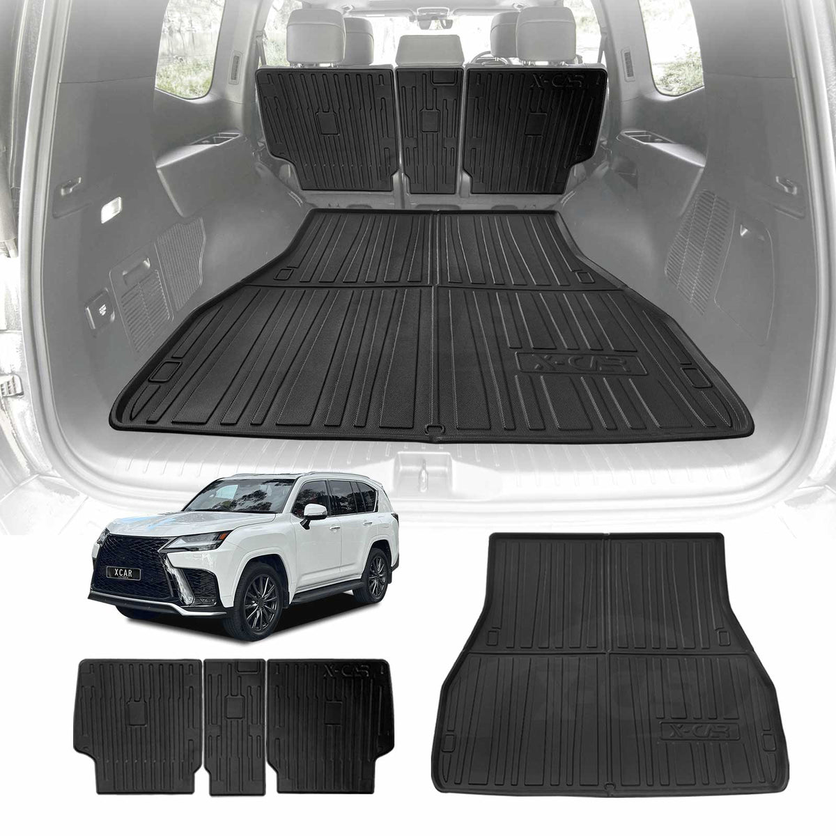 Boot Liner Set for Lexus LX Series LX500d LX600 2021-Onwards 5-Seater Heavy Duty Car Trunk Cargo Kick Mats Back Seat Protector