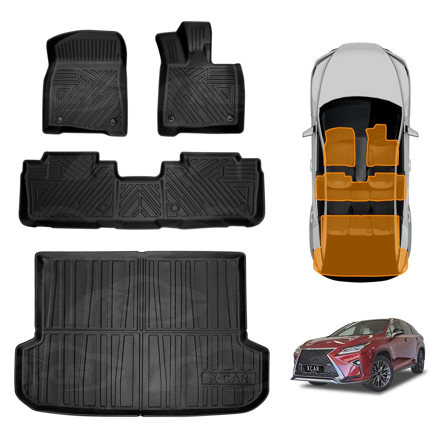 3D Floor Mats Boot Liner Set for Lexus RX200t RX300 RX350 RX450h 2016-2022 All Weather Heavy Duty Cargo Car Trunk Luggage Tray