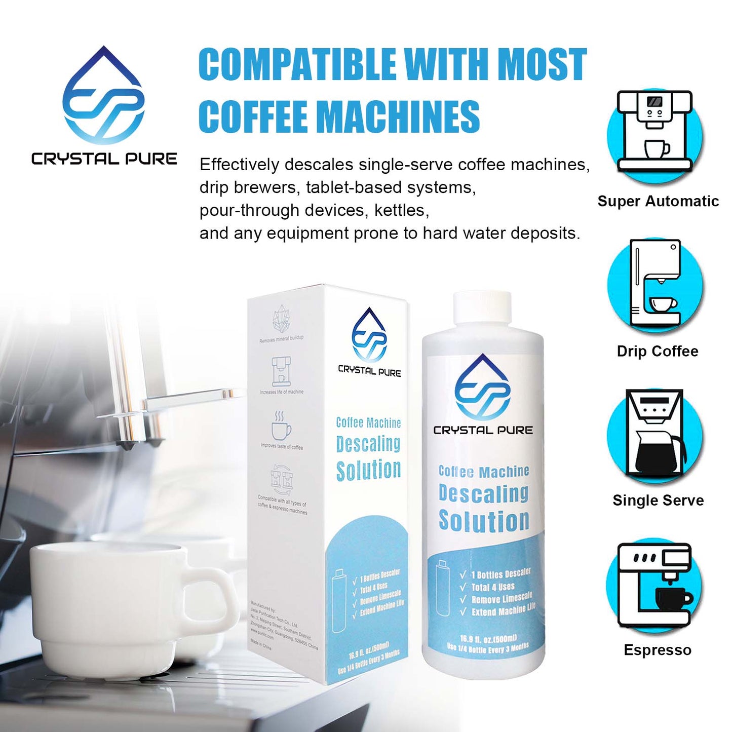 2 Pack 500ml Liquid Descaler Cleaner Descale Descaling Solution for Breville Gaggia Saeco Delonghi Jura Sunbeam Espresso Coffee Machine