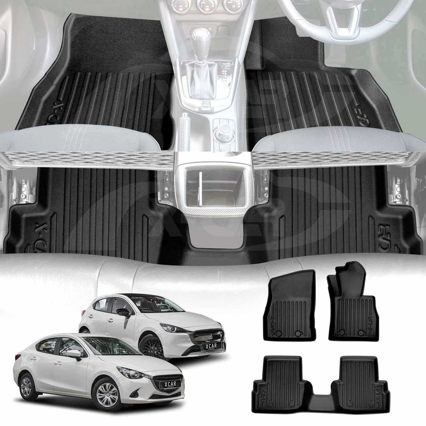 3D Floor Mats for Mazda 2 Hatch & Sedan 2014-Onwards DJ/DL Series Heavy Duty All Weather Car Mats Carpet Liner Set