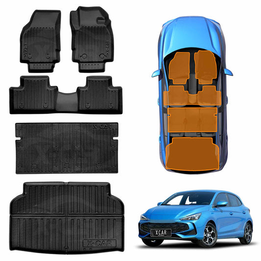 3D Floor Mats Boot Liner Set for MG 3 MG3 2024-2025 All Weather Heavy Duty Cargo Kick Mats Back Seat Protector Cover