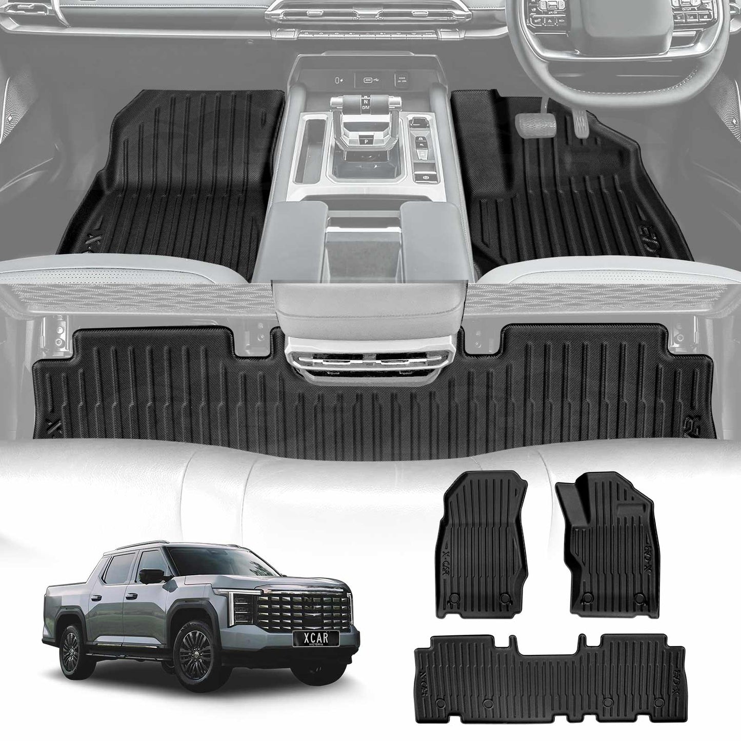 3D Floor Mats for MG MGU9 Dual Cab 2025-Onwards Heavy Duty All Weather Car Waterproof Interior Protection Liner Set