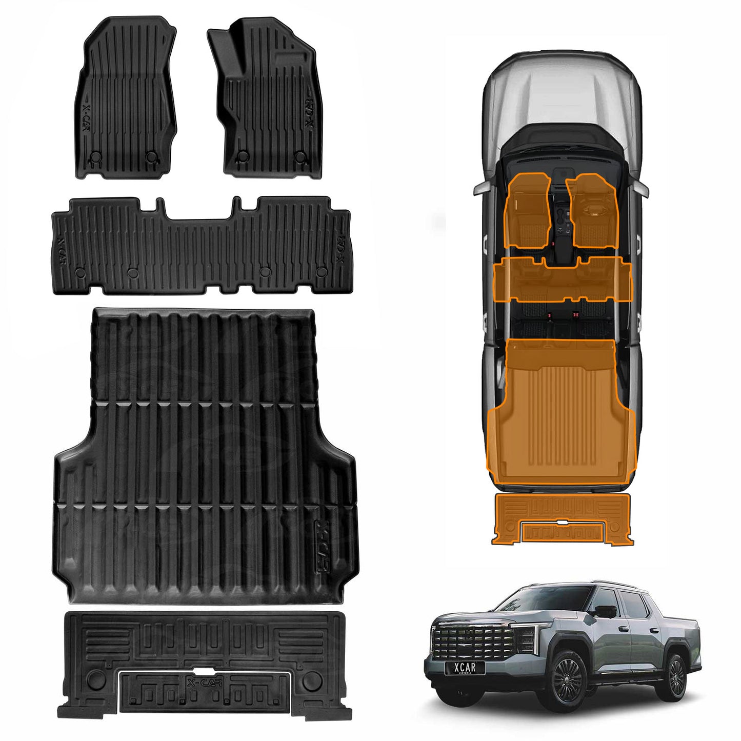 3D Floor Mats Tub Liner for MG MGU9 Dual Cab 2025-Onwards All Weather Heavy Duty Cargo Car Trunk Tailgate Ute Protector Set