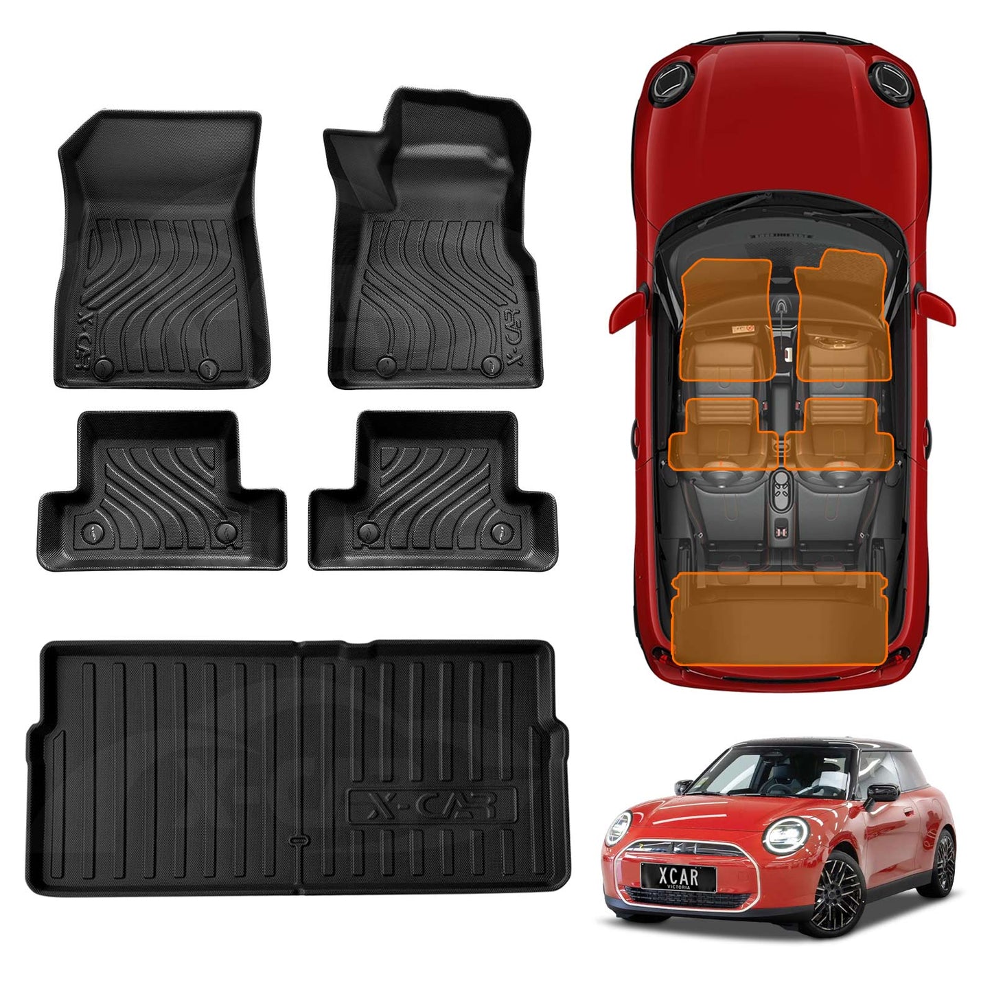 Floor Mats Boot Liner Set for Mini Cooper 3 Door J01 Series 2024-Onwards Lower Level Heavy Duty All Weather Car Cargo Cover