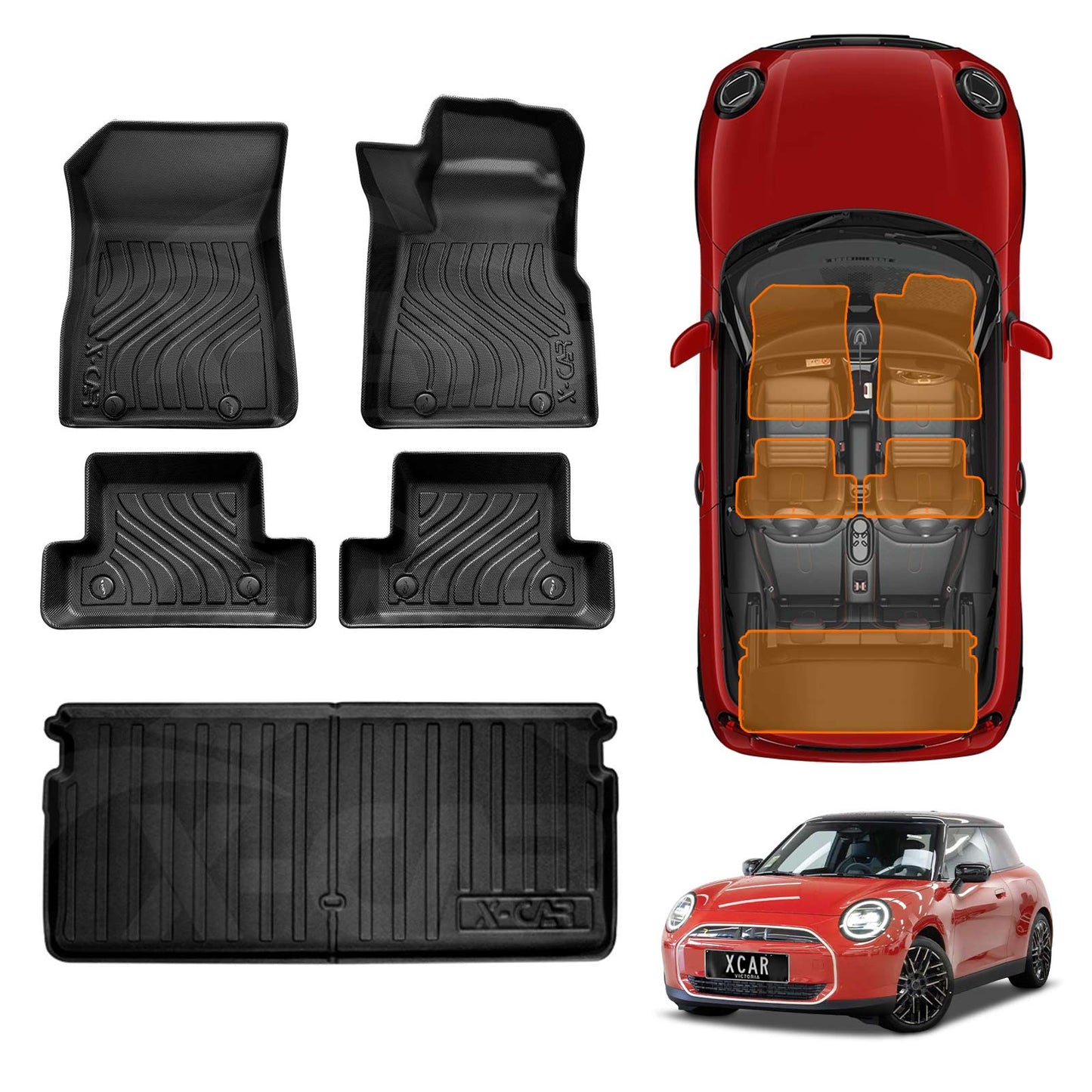Floor Mats Boot Liner Set for Mini Cooper 3 Door J01 Series 2024-Onwards Upper Level Heavy Duty All Weather Car Cargo Cover