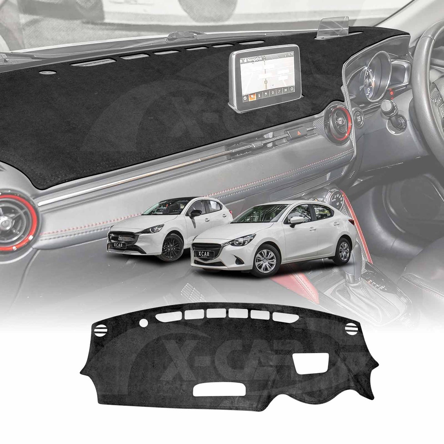Dash Mat for Mazda 2 DJ/DL Series Hatch & Sedan With HUD 2014-Onwards Non-Slip Microfiber Pad Interior Accessories
