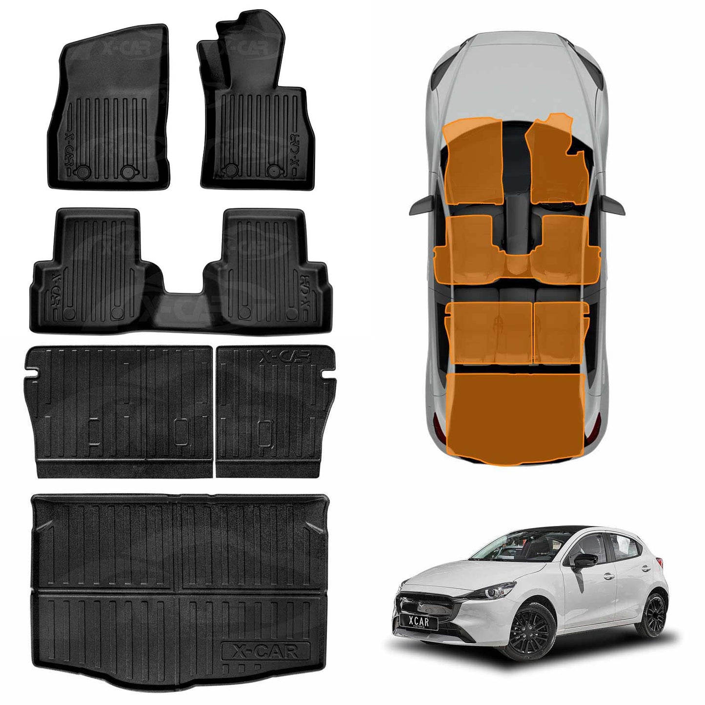 3D Floor Mats Boot Liner for Mazda 2 Hatch 2014-Onwards DJ Series All Weather Heavy Duty Cargo Car Trunk Luggage Tray